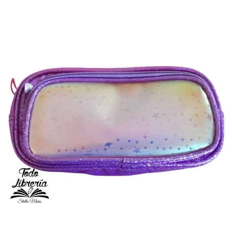 CARTUCHERA MOOVING 2 CIERRES ESTUCHE MIX BRILLO VIOLETA